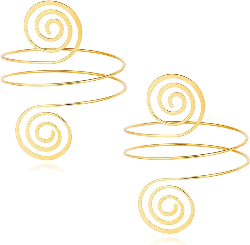 BOMAIL Store 2Pcs Gold Arm Cuff Bracelets Set for Women Open Adjustable Upper Arm Bangles Coil Swirl Armlet Armband Set Minimalist Upper Arm Cuff Jewelry for Women - Image 1